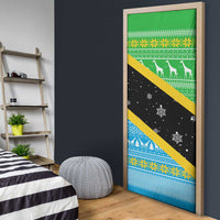 Tanzania Christmas Door Cover with Giraffe Christmas Tree Snowflakes and Flag - Wonder Print Shop