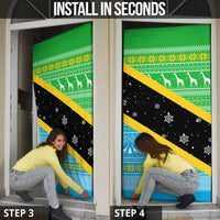 Tanzania Christmas Door Cover with Giraffe Christmas Tree Snowflakes and Flag - Wonder Print Shop