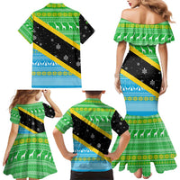 Tanzania Christmas Family Matching Mermaid Dress and Hawaiian Shirt with Giraffe Christmas Tree Snowflakes and Flag - Wonder Print Shop