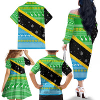 Tanzania Christmas Family Matching Off The Shoulder Long Sleeve Dress and Hawaiian Shirt with Giraffe Christmas Tree Snowflakes and Flag - Wonder Print Shop
