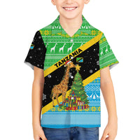 Tanzania Christmas Family Matching Off The Shoulder Long Sleeve Dress and Hawaiian Shirt with Giraffe Christmas Tree Snowflakes and Flag - Wonder Print Shop