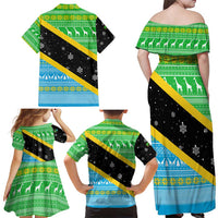 Tanzania Christmas Family Matching Off Shoulder Maxi Dress and Hawaiian Shirt with Giraffe Christmas Tree Snowflakes and Flag - Wonder Print Shop
