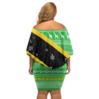 Tanzania Christmas Family Matching Off Shoulder Short Dress and Hawaiian Shirt with Giraffe Christmas Tree Snowflakes and Flag - Wonder Print Shop