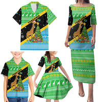 Tanzania Christmas Family Matching Puletasi and Hawaiian Shirt with Giraffe Christmas Tree Snowflakes and Flag - Wonder Print Shop