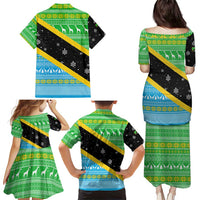 Tanzania Christmas Family Matching Puletasi and Hawaiian Shirt with Giraffe Christmas Tree Snowflakes and Flag - Wonder Print Shop