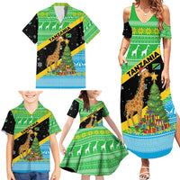 Tanzania Christmas Family Matching Summer Maxi Dress and Hawaiian Shirt with Giraffe Christmas Tree Snowflakes and Flag - Wonder Print Shop