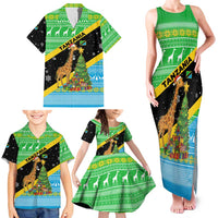 Tanzania Christmas Family Matching Tank Maxi Dress and Hawaiian Shirt with Giraffe Christmas Tree Snowflakes and Flag - Wonder Print Shop