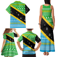Tanzania Christmas Family Matching Tank Maxi Dress and Hawaiian Shirt with Giraffe Christmas Tree Snowflakes and Flag - Wonder Print Shop