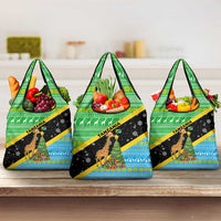 Tanzania Christmas Grocery Bag with Giraffe Christmas Tree Snowflakes and Flag - Wonder Print Shop