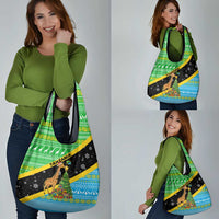 Tanzania Christmas Grocery Bag with Giraffe Christmas Tree Snowflakes and Flag - Wonder Print Shop