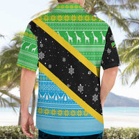 Tanzania Christmas Hawaiian Shirt with Giraffe Christmas Tree Snowflakes and Flag - Wonder Print Shop