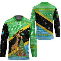 Tanzania Christmas Hockey Jersey with Giraffe Christmas Tree Snowflakes and Flag - Wonder Print Shop