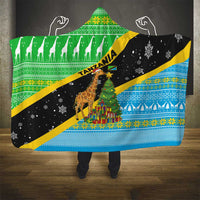 Tanzania Christmas Hooded Blanket with Giraffe Christmas Tree Snowflakes and Flag - Wonder Print Shop