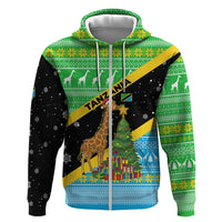 Tanzania Christmas Hoodie with Giraffe Christmas Tree Snowflakes and Flag - Wonder Print Shop