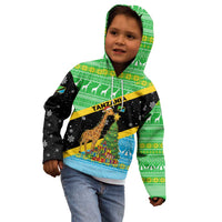 Tanzania Christmas Kid Hoodie with Giraffe Christmas Tree Snowflakes and Flag - Wonder Print Shop