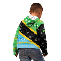 Tanzania Christmas Kid Hoodie with Giraffe Christmas Tree Snowflakes and Flag - Wonder Print Shop