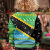 Tanzania Christmas Kid Ugly Christmas Sweater with Giraffe Christmas Tree Snowflakes and Flag - Wonder Print Shop