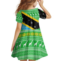 Tanzania Christmas Kid Short Sleeve Dress with Giraffe Christmas Tree Snowflakes and Flag - Wonder Print Shop
