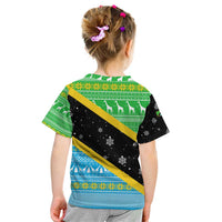 Tanzania Christmas Kid T Shirt with Giraffe Christmas Tree Snowflakes and Flag - Wonder Print Shop