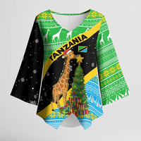 Tanzania Christmas Kimono Sleeve Blouse with Giraffe Christmas Tree Snowflakes and Flag - Wonder Print Shop