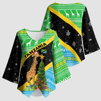 Tanzania Christmas Kimono Sleeve Blouse with Giraffe Christmas Tree Snowflakes and Flag - Wonder Print Shop