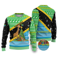 Tanzania Christmas Ugly Christmas Sweater with Giraffe Christmas Tree Snowflakes and Flag - Wonder Print Shop