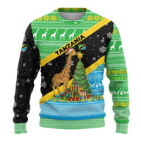 Tanzania Christmas Ugly Christmas Sweater with Giraffe Christmas Tree Snowflakes and Flag - Wonder Print Shop