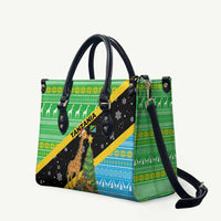 Tanzania Christmas Leather Bag with Giraffe Christmas Tree Snowflakes and Flag - Wonder Print Shop