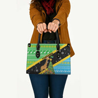 Tanzania Christmas Leather Bag with Giraffe Christmas Tree Snowflakes and Flag - Wonder Print Shop