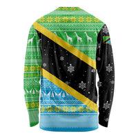 Tanzania Christmas Long Sleeve Shirt with Giraffe Christmas Tree Snowflakes and Flag - Wonder Print Shop