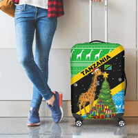 Tanzania Christmas Luggage Cover with Giraffe Christmas Tree Snowflakes and Flag - Wonder Print Shop