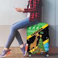 Tanzania Christmas Luggage Cover with Giraffe Christmas Tree Snowflakes and Flag - Wonder Print Shop