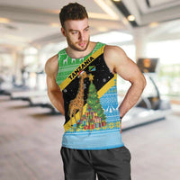 Tanzania Christmas Men Tank Top with Giraffe Christmas Tree Snowflakes and Flag - Wonder Print Shop