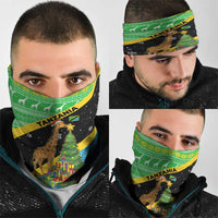Tanzania Christmas Neck Gaiter with Giraffe Christmas Tree Snowflakes and Flag - Wonder Print Shop