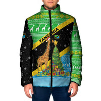 Tanzania Christmas Padded Jacket with Giraffe Christmas Tree Snowflakes and Flag - Wonder Print Shop