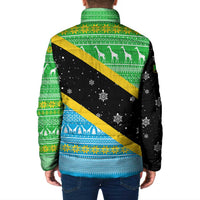 Tanzania Christmas Padded Jacket with Giraffe Christmas Tree Snowflakes and Flag - Wonder Print Shop