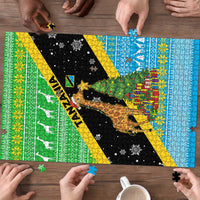 Tanzania Christmas Puzzle with Giraffe Christmas Tree Snowflakes and Flag - Wonder Print Shop