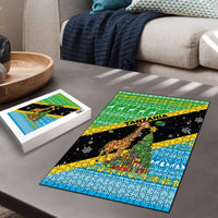 Tanzania Christmas Puzzle with Giraffe Christmas Tree Snowflakes and Flag - Wonder Print Shop