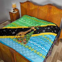 Tanzania Christmas Quilt with Giraffe Christmas Tree Snowflakes and Flag - Wonder Print Shop