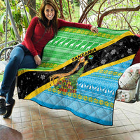 Tanzania Christmas Quilt with Giraffe Christmas Tree Snowflakes and Flag - Wonder Print Shop
