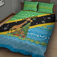 Tanzania Christmas Quilt Bed Set with Giraffe Christmas Tree Snowflakes and Flag - Wonder Print Shop