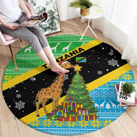 Tanzania Christmas Round Carpet with Giraffe Christmas Tree Snowflakes and Flag - Wonder Print Shop