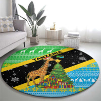 Tanzania Christmas Round Carpet with Giraffe Christmas Tree Snowflakes and Flag - Wonder Print Shop