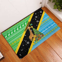 Tanzania Christmas Rubber Doormat with Giraffe Christmas Tree Snowflakes and Flag - Wonder Print Shop