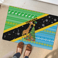 Tanzania Christmas Rubber Doormat with Giraffe Christmas Tree Snowflakes and Flag - Wonder Print Shop