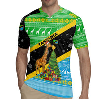 Tanzania Christmas Rugby Jersey with Giraffe Christmas Tree Snowflakes and Flag - Wonder Print Shop