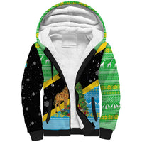 Tanzania Christmas Sherpa Hoodie with Giraffe Christmas Tree Snowflakes and Flag - Wonder Print Shop