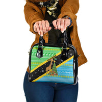 Tanzania Christmas Shoulder Handbag with Giraffe Christmas Tree Snowflakes and Flag - Wonder Print Shop