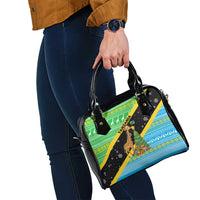 Tanzania Christmas Shoulder Handbag with Giraffe Christmas Tree Snowflakes and Flag - Wonder Print Shop