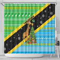 Tanzania Christmas Shower Curtain with Giraffe Christmas Tree Snowflakes and Flag - Wonder Print Shop